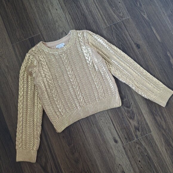 💙 Rachel Zoe Girls Cable Knit Gold Metallic Sweater Size L Preppy Fall Winter - Picture 2 of 8